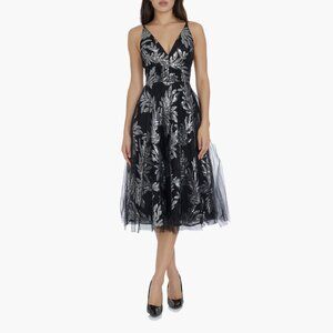 Dress the Population | New Courtney Sequin Lace Cocktail Dress, Black Silver NWT